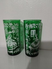 SET OF 7 ANTEBELLUM SOUTHERN BELLE EMERALD GREEN DRINKING GLASSES/TUMBLERS -…