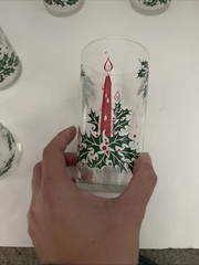 Vtg Set 6 1960’s Christmas Libbey Holly Candle Drinking Glasses 12oz MCM Decor