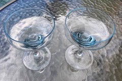 2 Sasaki Harmony Azure Blue Champagne/Tall Sherbet Glasses VTG MCM Barware 70s