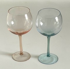 Byrdeen Handblown Crystal Two-Tone Balloon Wine Glasses set of 2 Rio and Cielo