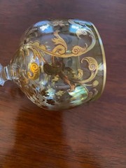 Pair Bohemian/German Hock Glasses Shaded Green Top with Gold