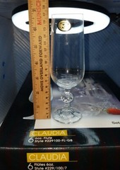 6 Claudia Fine Lead Bohemia Crystal Champagne Flute 6oz Czechoslovkia NIB 229100