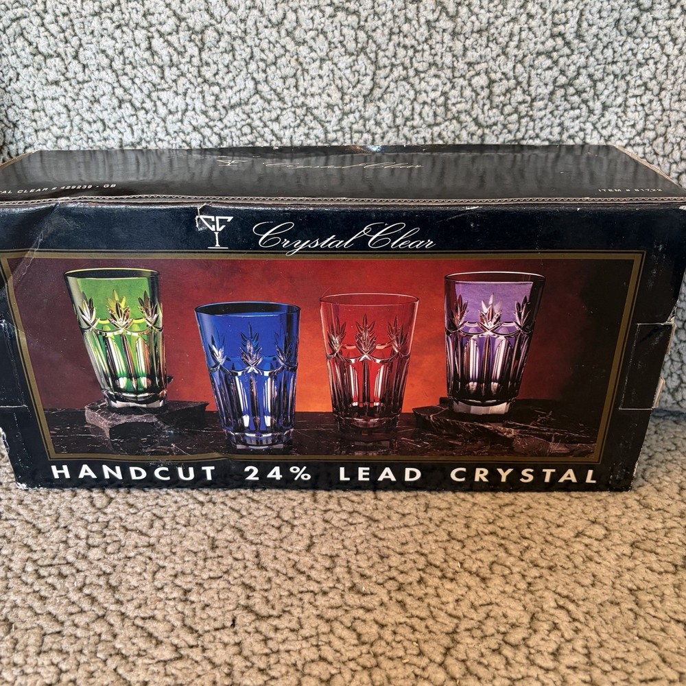 Crystal Clear Hand Cut 24% Lead Crystal Glasses Multi Color