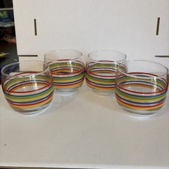 Libbey Set if 4 Rainbow Strip Stemless Juice Glass 3.25” Tall