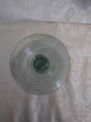 Hand Blown Etched 6in Margarita Glass Pale Green Tint Recycled Glass Mexico