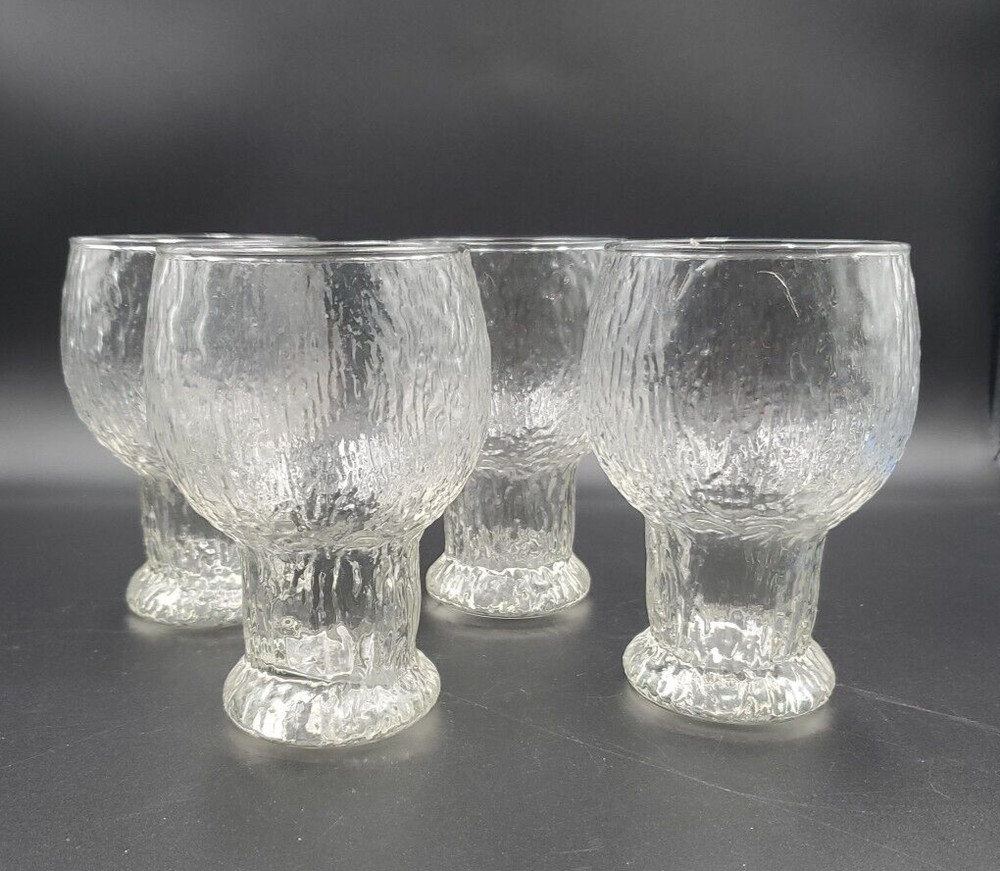 Indiana Glass Glacier Clear Water Goblet Textured Glasses 16Oz Set of 4