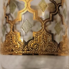Vintage Four Culver Valencia Footed Highball Glass 24K Gold Green Diamond