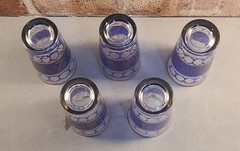 Vtg 5pc Cobalt Blue & Gold Moroccan Tea Glasses 3.5″ Mini Tumblers Boho Barware