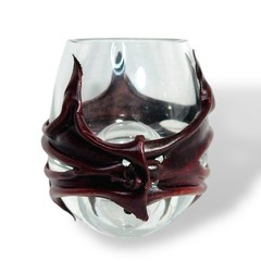 VTG Adam Konarzewski Leather Wrapped Wine Glass Polish Art Barware Brutalist Bar