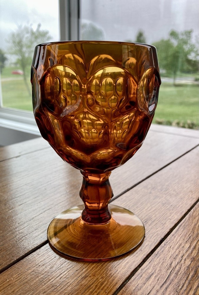 Vintage IMPERIAL GLASS 5.625″ Goblet PROVENCIAL WHIRLPOOL Amber