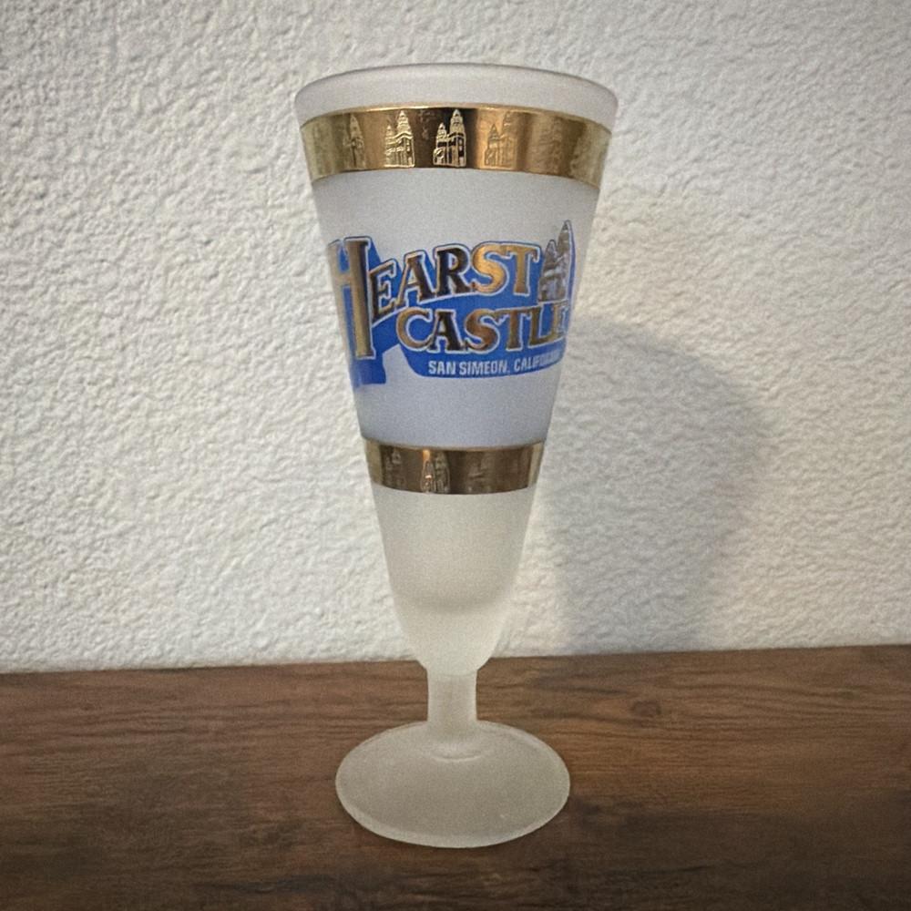 Hearst Castle Frosted Champagne Glass Footed Goblet San Simeon CA Blue Gold