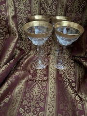 4 Piece Tiffin Rambler Rose Liquor Cocktail Goblets Gold Rimmed