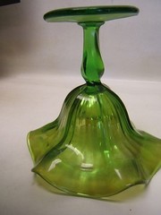 Northwood Green Compote 5.25″ tall» Interior Iridized Signed VGC