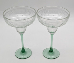 2 Vintage Cristal d’Arques Sombrero Margarita Glasses Clear & Green Southwestern