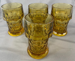 Vintage Set of 4 Anchor Hocking Georgian Amber (Topaz) 14 ounce Flat Tumblers