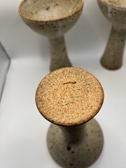 Studio Pottery Goblets Speckled Pedestal Cups Stoneware Signed Set 4 Hand-thrown