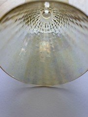 4 Vintage Parfait Glasses Yellow/Gold Iridescent Swirl, footed, some tiny chips