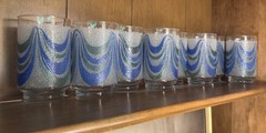 Set of 8 Libbey Juice Glass Icy Textured Blue & Green Wave Mid Century Vintage