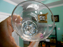 Etched Rummer Goblet Wine Glass Fern & Berry c 1860 Antique 6-1/8″ h