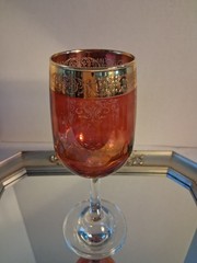 Vtg 1950’s Cellini Italian Ruby Red & Gold Glasses – C9N1; Set of 4; EUC/Mint