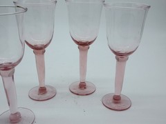 Hand Blown, Pink Depression Glass, Thick Stemmed Goblet/Wine Glasses-Lot of 4