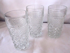 3 Anchor Hocking Wexford Beverage Drinking Glasses Tumblers Diamond Cut 5 1/2″
