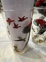 1950s VTG 2 HAZEL ATLAS Pheasant /Duck Hunting Glasses MCM Barware, Rustic Dogs