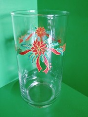 Vintage Libby Set of 10 Clear Tumbler Glasses Red Green Floral Christmas Decor