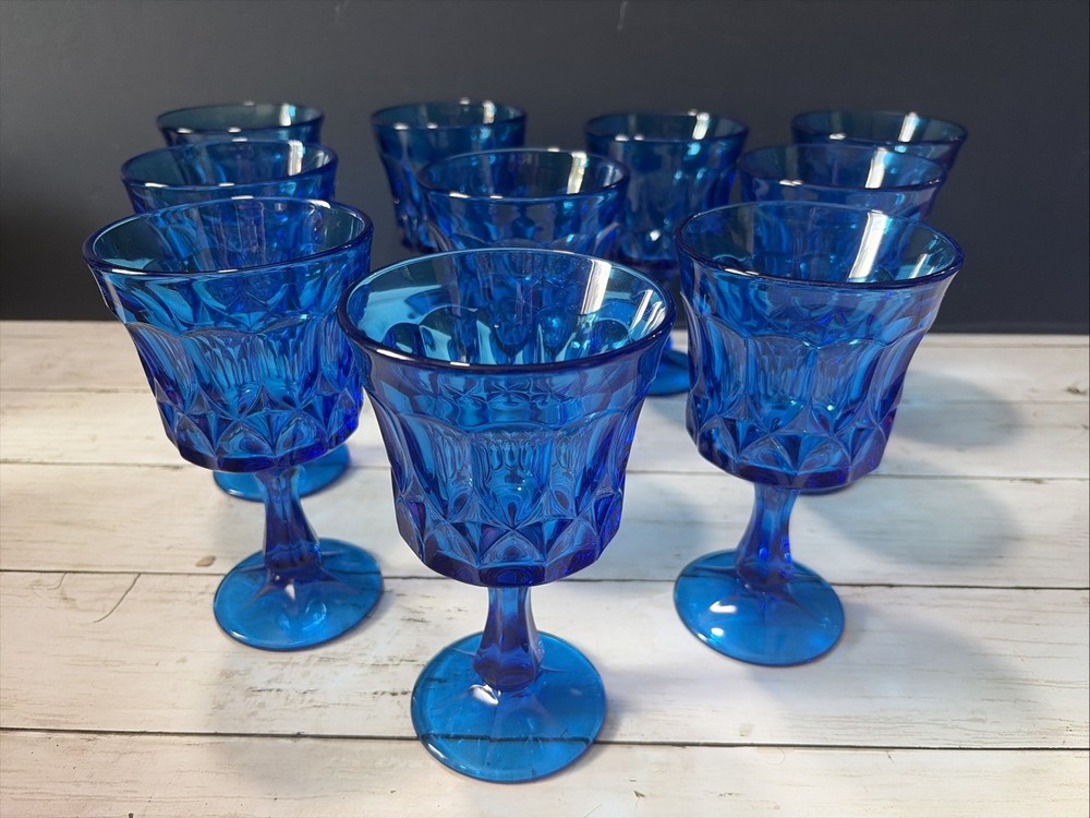 Set of 10 Vintage Noritake Perspective Cobalt Blue Water Wine Goblets 6 1/2 Inch