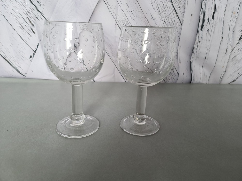 Bubbled Goblet Glasses Clear Set of 2 Heavy Weight Unmarked Not matched