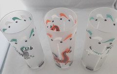 Vintage Libbey Carousel Frosted Glasses 1950’s Zebra Giraffe Deer (D9)