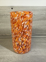 Handblown Confetti Glass Tumblers Orange Red White 5.75” Tall Murano Style
