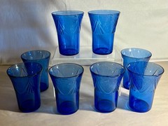 8 Hazel Atlas Blue Royal Lace 4 1/8″ 9 oz. Water Tumblers