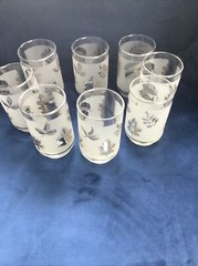Vintage Libbey Frosted Silver Leaf Design Glasses Set Of 8 MCM Low Ball 4.5” Tal