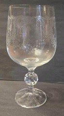 Bohemia Crystal Cascade Queen’s Lace Water Goblet 7″ Etched Ball Knob Stem VTG