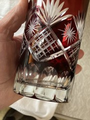 Set of 12 Bohemian Crystal Ruby Red Cut to Clear Tumblers Old Fashioned Glasses