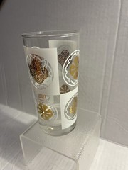 Vintage MCM Sand Dollar Medallion Gold & White Highball Tumbler Glass