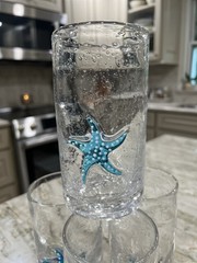 Set Of 4 HandBlown Bullicante Glass Highball Tumblers 6” Applied Starfish Disc