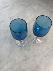 Empoli Italy Swirl Stemmed Colbalt Cordial/Shot Glasses MCM ART GLASS