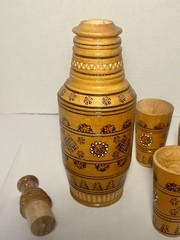 Handcrafted Ukrainian Wood Decanter Set Burned Design (pyrography) With 6 Cups