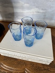 Vintage Set/4 Seneca Driftwood Peacock Light Blue Crinkle-Textured Juice Glasses