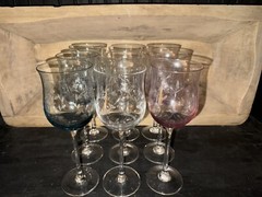 Lenox Heather Pink Blue Clear Tulip Wine Glasses (9)