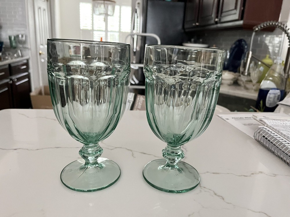Vintage Libbey Gibralter Duratuff Lt Green Goblets, Set Of 2