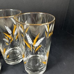 Vintage Libby Wheat Spray Glasses Gold Rim And Accents Set Of 4 5.5” MCM