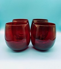 Anchor Hocking Ruby Red Roly Poly Glasses Set of 4 MCM 10oz Cocktail Tumblers