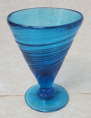 MCM Hand Blown Footed Drinking Martini Glass Cobalt Blue Swirl VTG