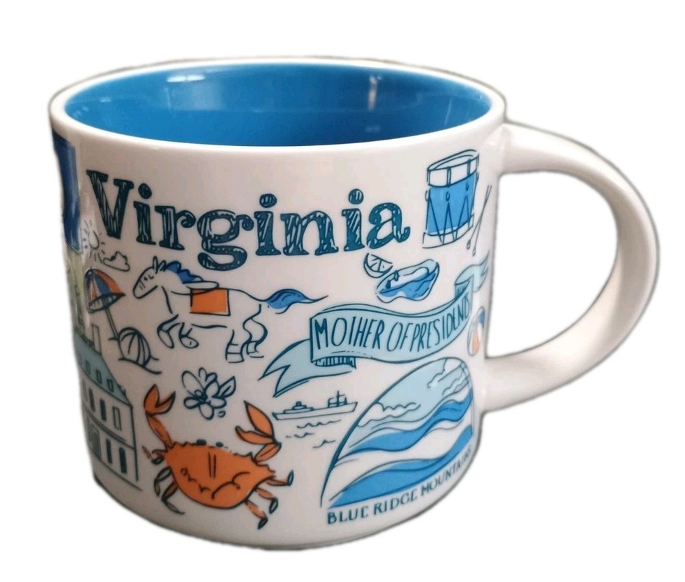 Starbucks Been There Series Virginia 14oz Blue Ceramic Coffee Tea Mug EUC