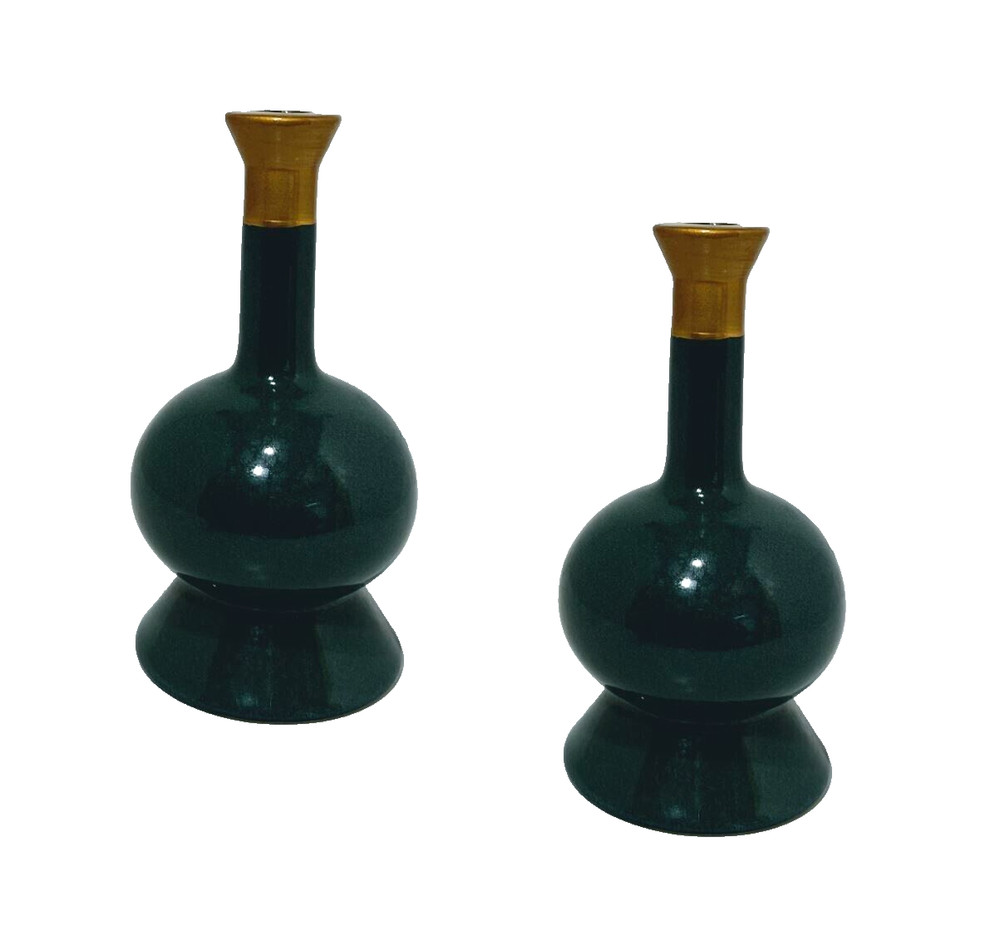 2 Opalhouse x Jungalow Ceramic Taper Candle Holder Color Green with Gold Rim Top