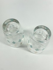 Set of 2 Libbey Glassware MCM Gold Blue White Rhombus Diamond Juice Shot Glass