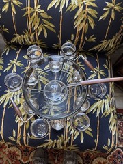 Mid-Century Chrome Punch Bowl & Roly Poly Glasses Dorthy Thorpe Style Japan